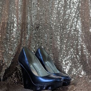 JustFab Shiny Blue Wedge Shoes